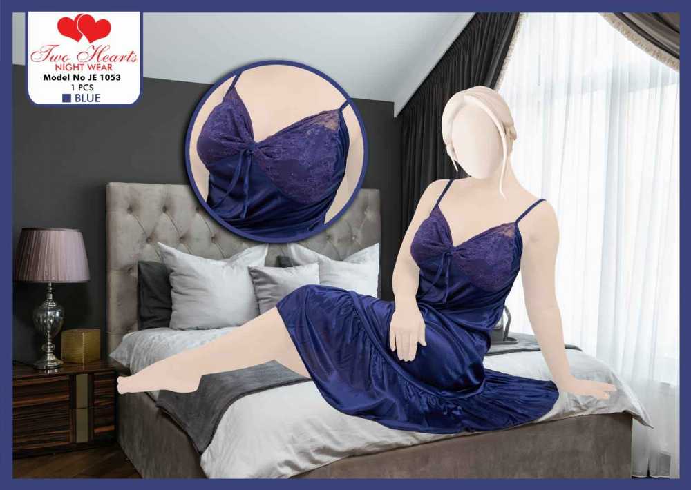 Two Hearts Imported Satin Lace Nighty for Women - Image 2