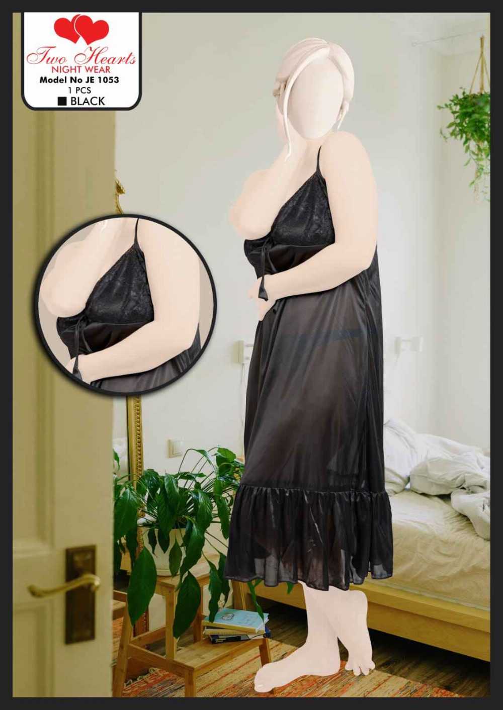Two Hearts Imported Satin Lace Nighty for Women