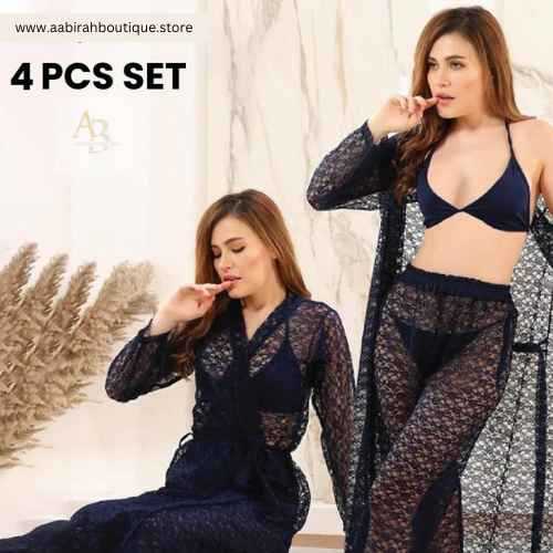 Premium 4-Piece Sheer Mesh Nightwear Set for Women - Image 6