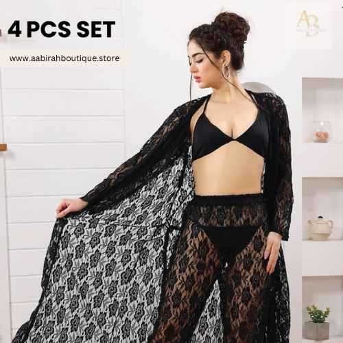 Premium 4-Piece Sheer Mesh Nightwear Set for Women - Image 2