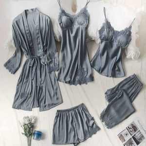 5-Piece Imported Satin Bridal Nightwear Set for Women