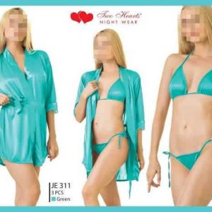 Two Hearts 3-Piece Bridal Satin Nightwear Set with Short Gown