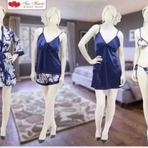 Two Hearts 7-Piece Blue Satin Nightwear Set for Women
