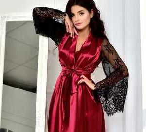 Two Hearts 3-Piece Satin Lace Nightwear Set for Women