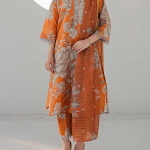 Hania Amir Digital Printed 3 Piece Swiss Lawn Suit with Voile Cambric Cotton Dupatta – Unstitched Collection 08