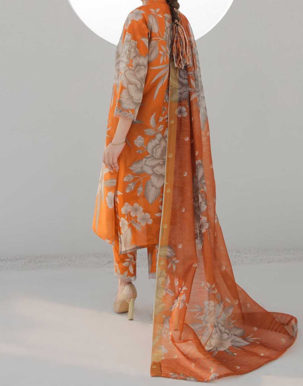 Hania Amir Digital Printed 3 Piece Swiss Lawn Suit with Voile Cambric Cotton Dupatta – Unstitched Collection 08 - Image 3
