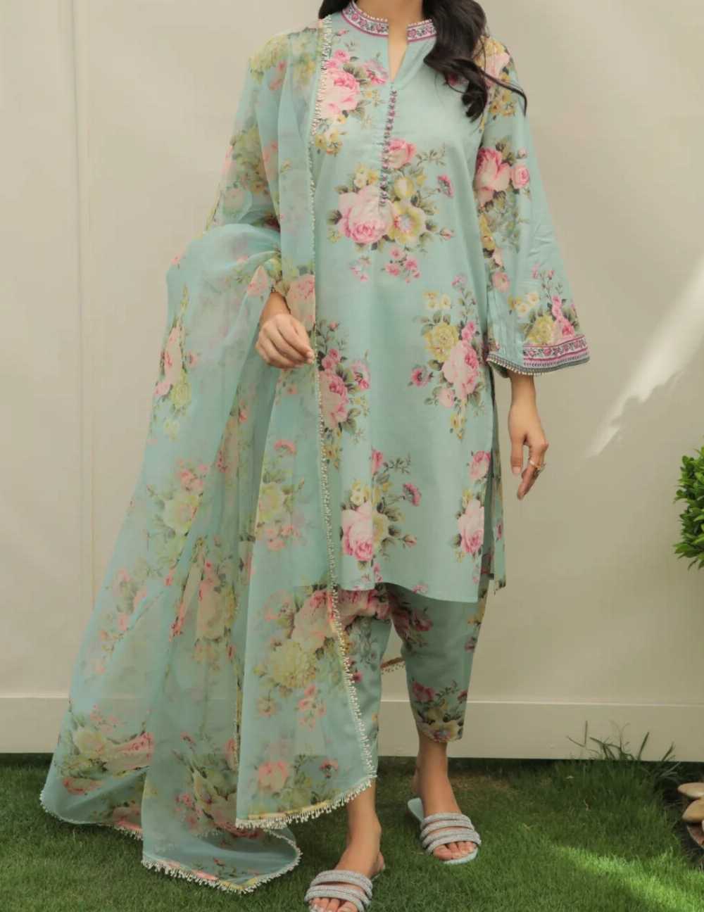 Digital Printed 3 Piece Swiss Lawn Suit with Organza Dupatta – Collection 01 | Unstitched Women's Summer Dress - Image 3