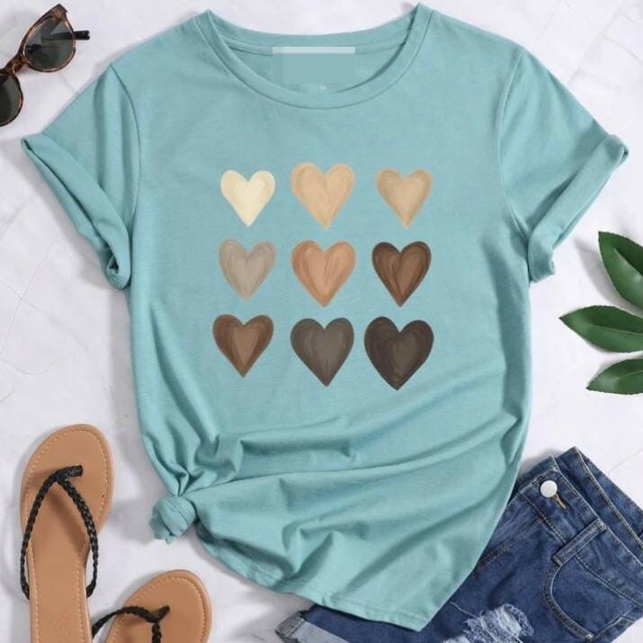 Cute Heart DTF Printed T-Shirt for Women | Soft Cotton Graphic Tee - Image 2