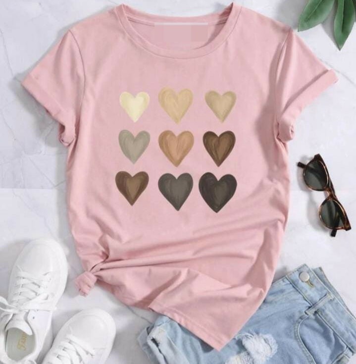 Cute Heart DTF Printed T-Shirt for Women | Soft Cotton Graphic Tee - Image 3