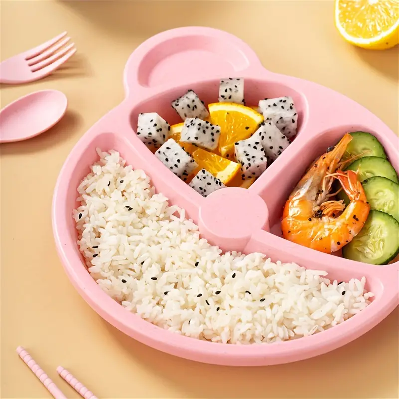 5 Pcs Bear Plate Set - Cartoon compartment dinner plate - Image 2