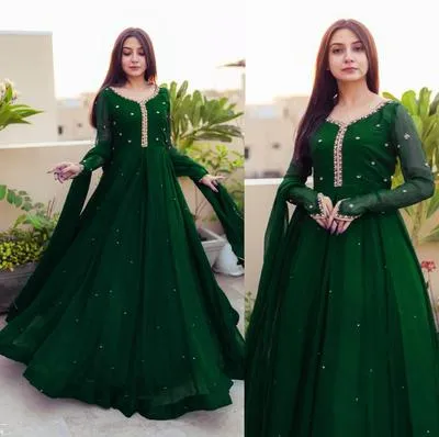 Women's Stitched Chiffon Maxi with Embroidered Design - Image 2
