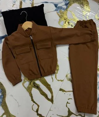 Kids Brown Fleece Jacket & Trouser Set 2Pcs | Warm Winter Outfit for Boys & Girls - Image 2
