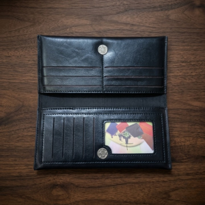 Premium Genuine Black Leather Long Wallet Elegant Bi-Fold Business Clutch & Travel Organizer for Men