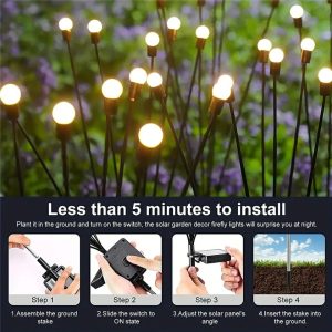 Garden Lights New Upgraded Solar Powered Firefly Lights, Outdoor Waterproof Vibrant Decorative Lighting for Home & Garden (Warm Light)
