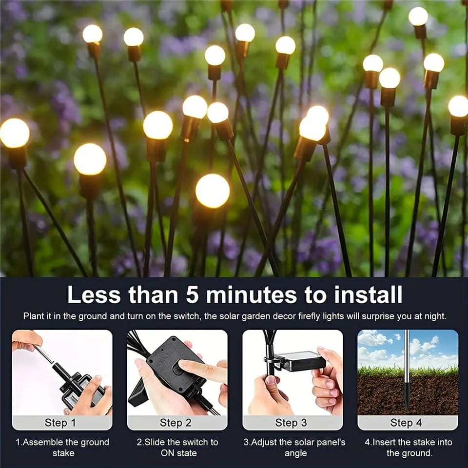 Garden Lights New Upgraded Solar Powered Firefly Lights, Outdoor Waterproof Vibrant Decorative Lighting for Home & Garden (Warm Light)