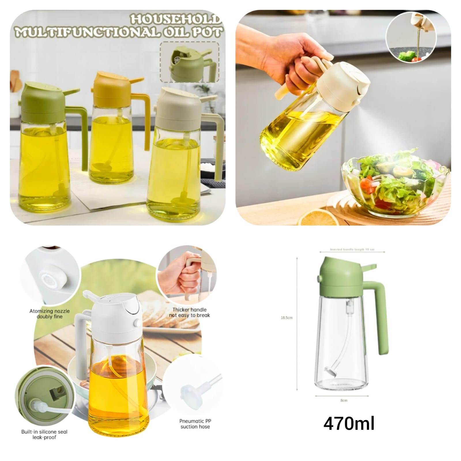 2-in-1 Oil Spray Bottle | Adjustable Mist & Dispenser | 470ml Leak-Proof Glass Container - Image 2