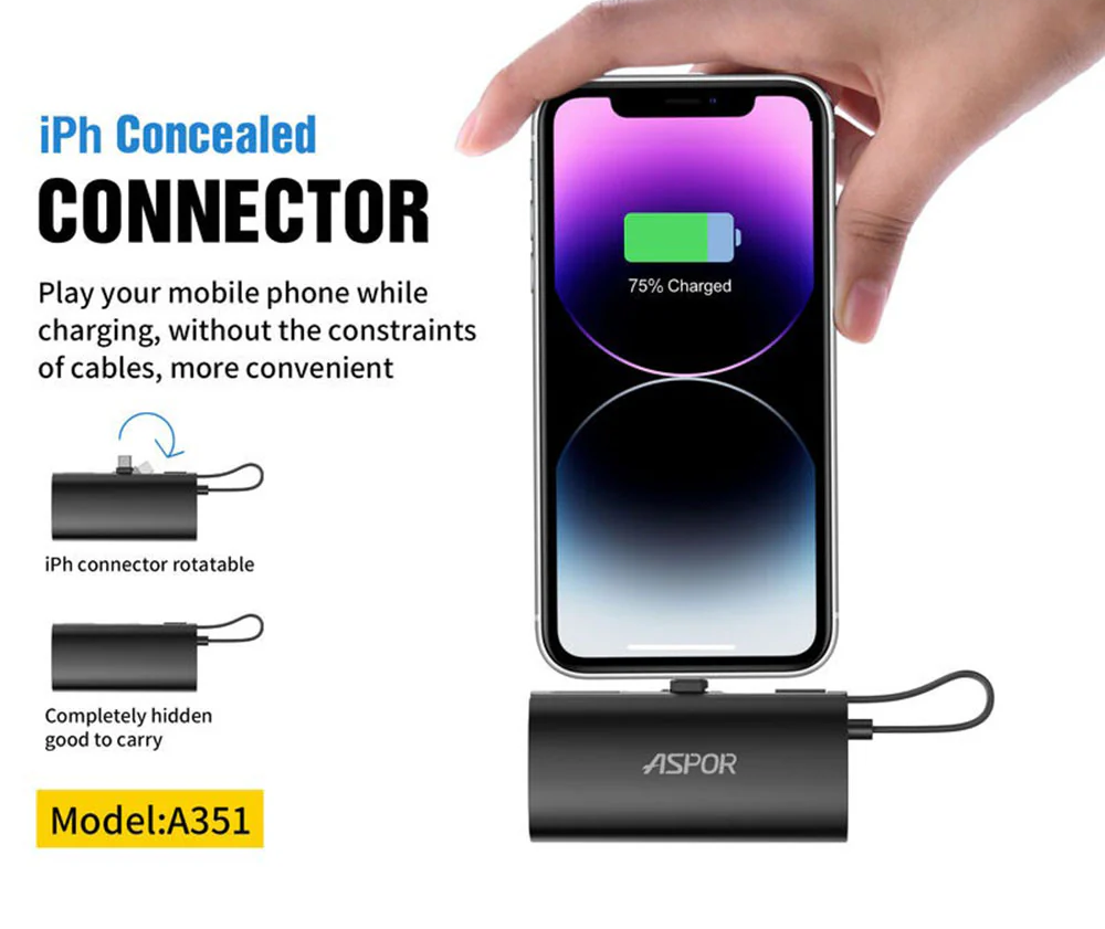 Aspor A351 2in1 Iphone & Type-C Flexible Portable Mini 5000mah Power Bank - Image 3