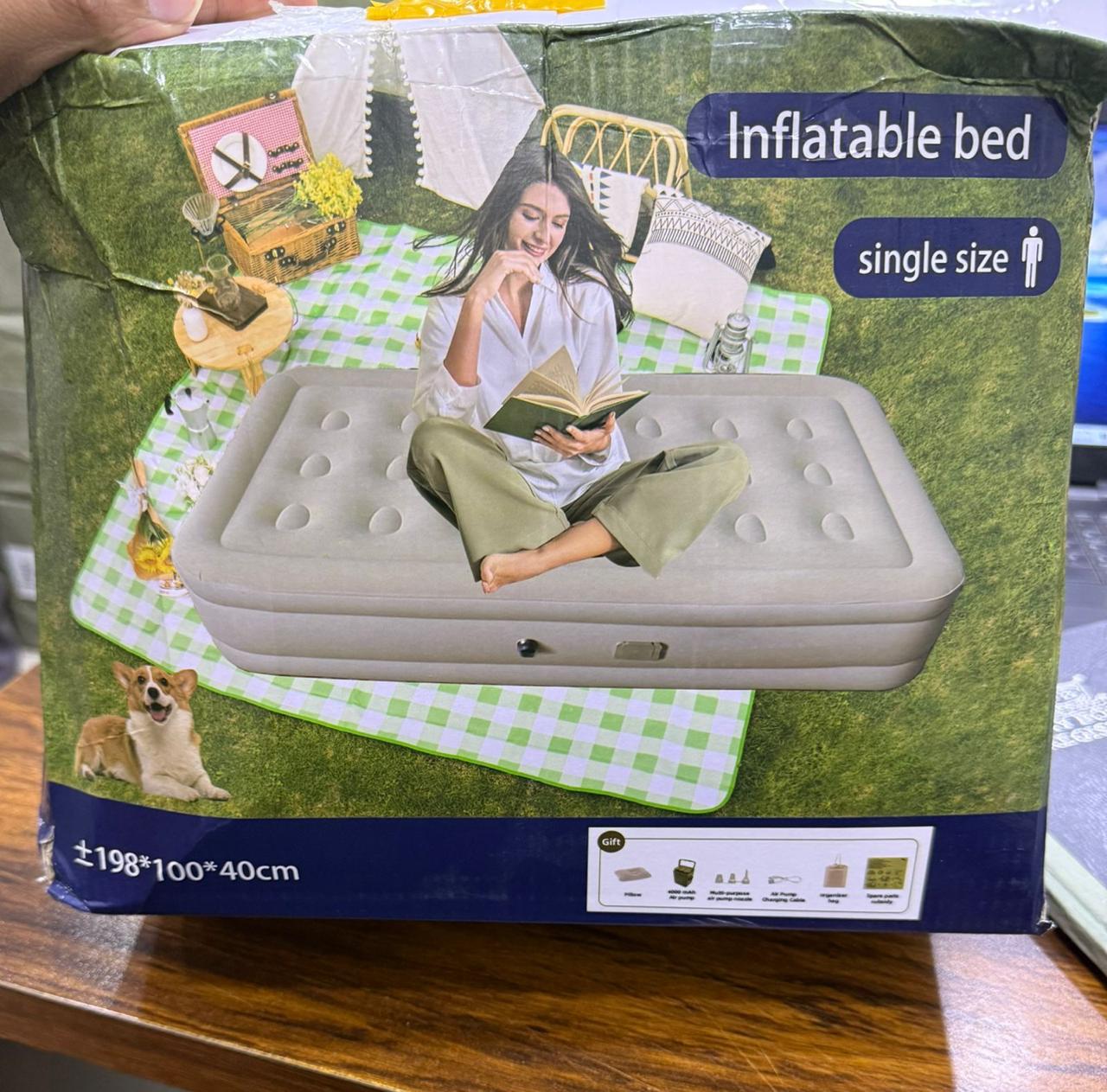 Single Size Inflatable Air Bed with Automatic Built-in Pump Carry Bag & Pillow 198x100x40cm - Image 2