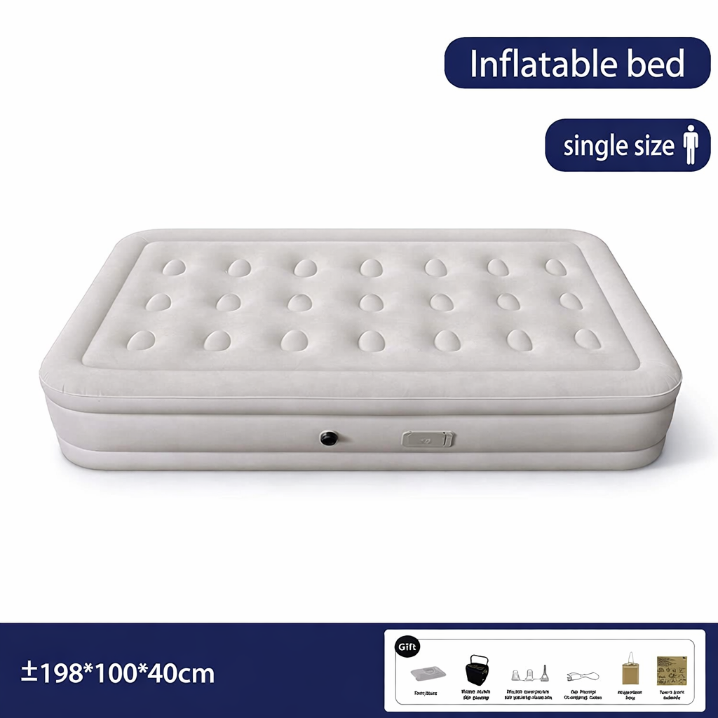 Single Size Inflatable Air Bed with Automatic Built-in Pump Carry Bag & Pillow 198x100x40cm