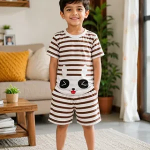 2 Pcs Girl's Stitched Cotton Jersey Printed Pajama & Shirt Set | Soft Summer Nightwear & Loungewear