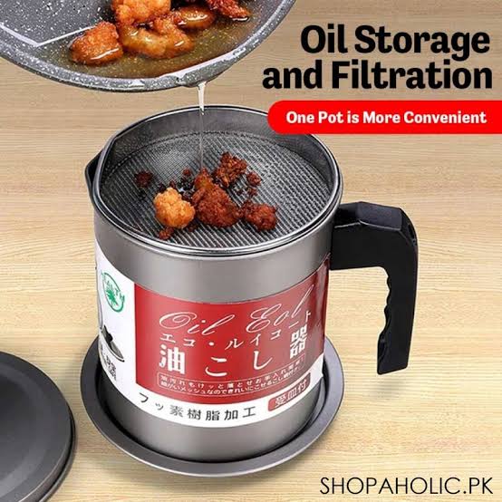 High Quality 1.4L Fryer Oil Filter Pot Carbon Steel Oil Can with Stainless Steel Strainer Kitchen Storage Jug (Without Box)