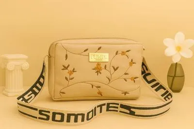 Women's Leather Handbag with Floral Embroidery & Adjustable Strap | Premium Shoulder Bag for Office, Shopping & Daily Use - Image 2