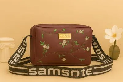 Women's Leather Handbag with Floral Embroidery & Adjustable Strap | Premium Shoulder Bag for Office, Shopping & Daily Use - Image 3