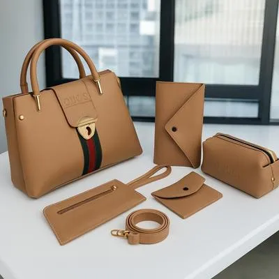 Women's Leather Handbag Set 5 Pcs Lock Style | Premium Ladies Handbag Collection - Image 4