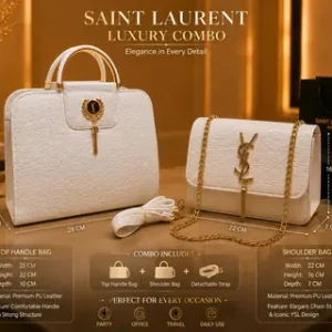 Girl's Leather Plain Hand Bag Set | White & Black PU Leather Handbag with Matching Wallet for Women