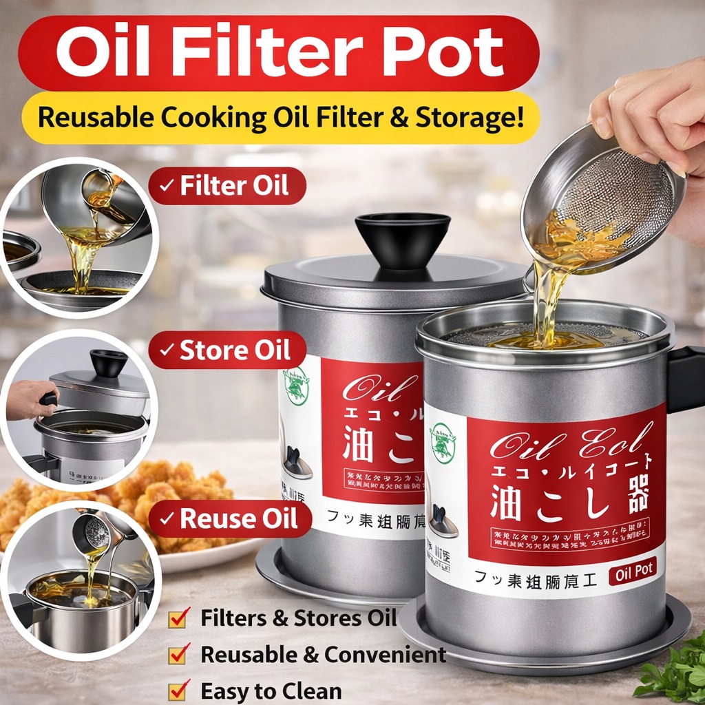 High Quality 1.4L Fryer Oil Filter Pot Carbon Steel Oil Can with Stainless Steel Strainer Kitchen Storage Jug (Without Box) - Image 2