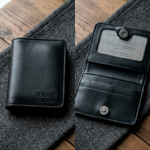 Premium Leather Button Wallet Camel Brown, Blue & Black