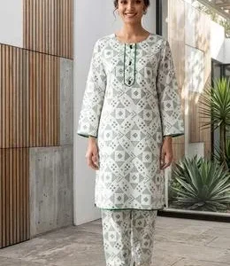 14 August Women White Printed 2 Pcs Arabic Lawn Suit Set
