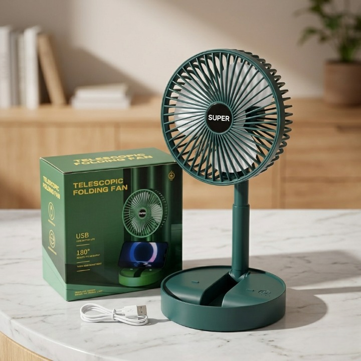 Super Telescopic Folding Fan Portable USB Rechargeable Desk Fan with 180° Adjustable Air Supply - Image 2