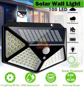 100 LED Solar Power Sensor Wall Light  IP65 Waterproof Outdoor Security Motion Sensor Lamp with 3 Lighting Modes