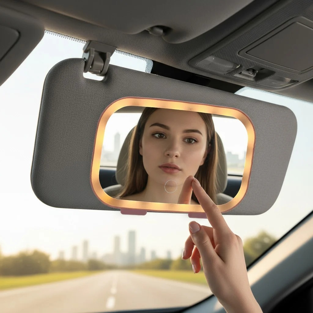 Car Sun Visor Vanity Makeup Mirror With LED Lighting Touch Control And 3 Light Modes (Random Colour) - Image 2