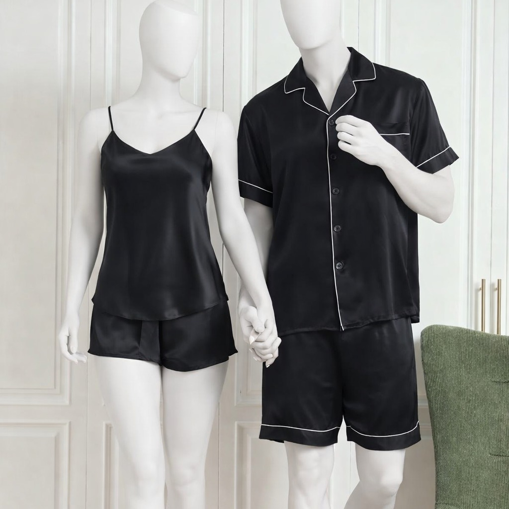 Couple Night Dress / Night Suit / Silk Sleepwear Set 4-Piece Camisole & Shirt with Shorts | DC-C015 - Image 2