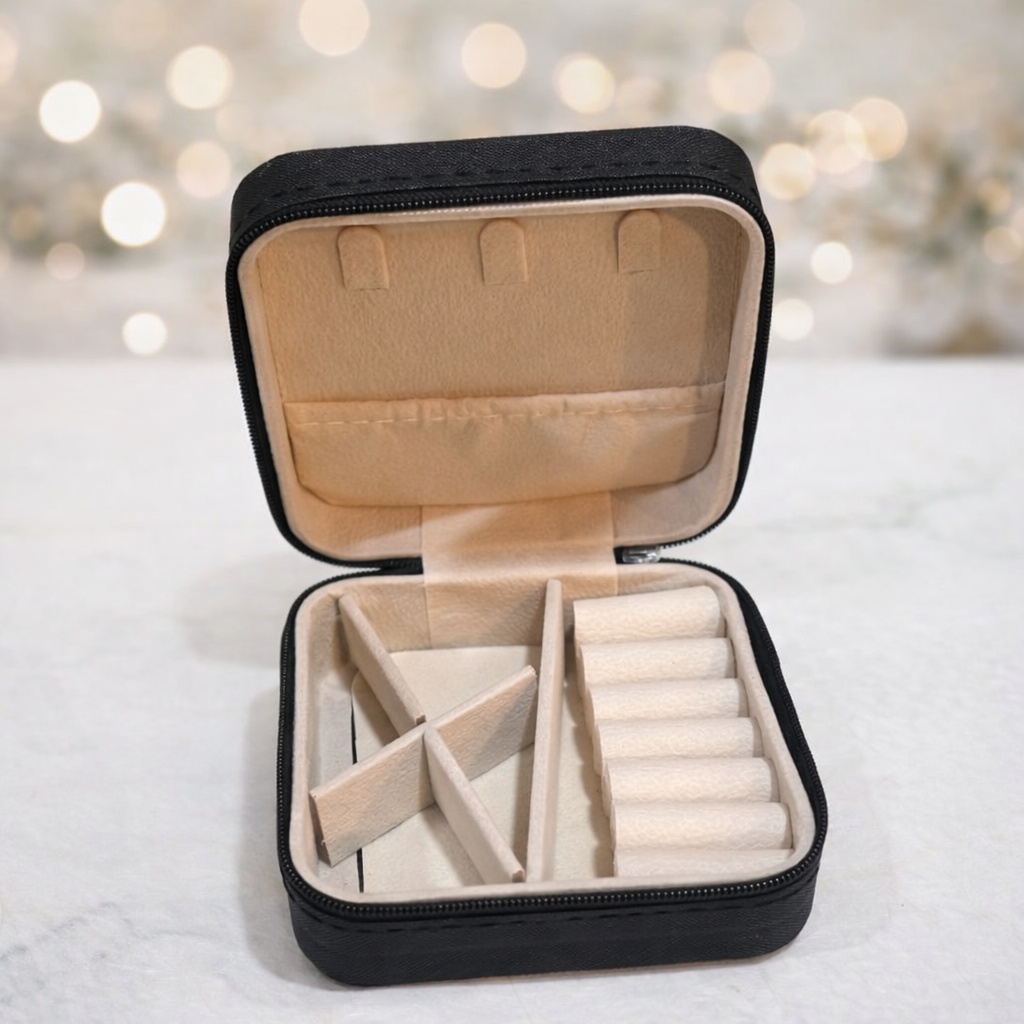 Portable Mini Travel Jewelry Box - Compact PU Leather Case with Zipper & Multi-Compartment Storage Organizer - Random Color - Image 3