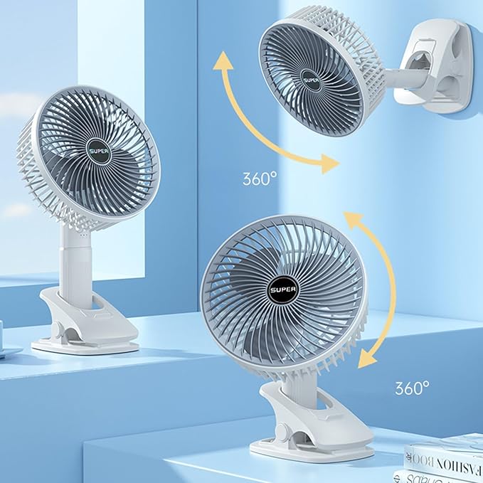 New portable 3 gears rechargeable desktop fan low noise air cooling handheld clipped circulator table fan Clip Fan USB Rechargeable Desk Fan with Sturdy Clamp, Quiet Operation, Strong Airflow with 360° Rotation for Home, Stroller, Office, Outdoor - Image 4