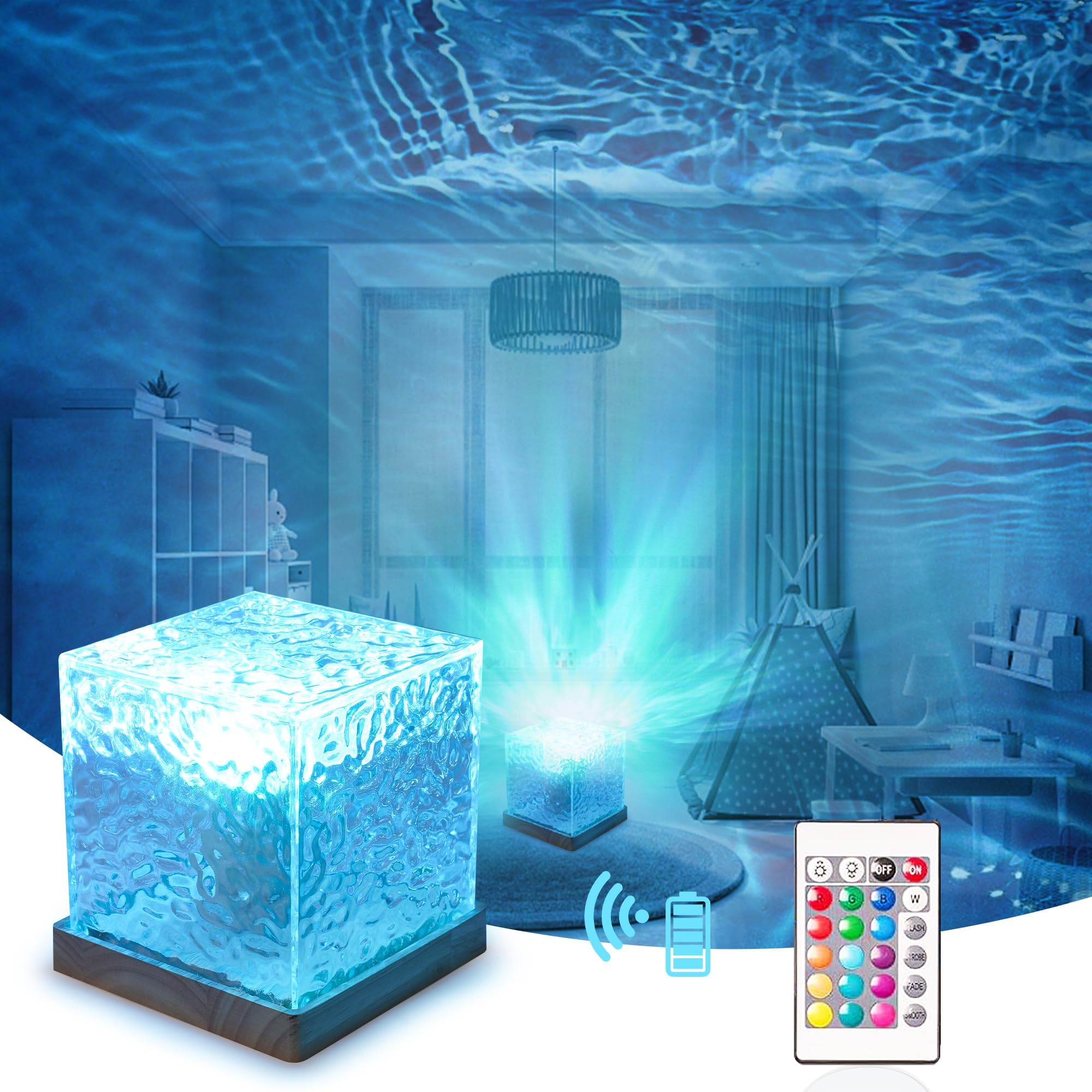 Dynamic Rotating Water Ripple Night Light milti Colors Flame Crystal Lamp for Living Room, Study, Bedroom/Galaxy Projector Light for Bedroom - Ocean Wave LED Night Light - Image 3