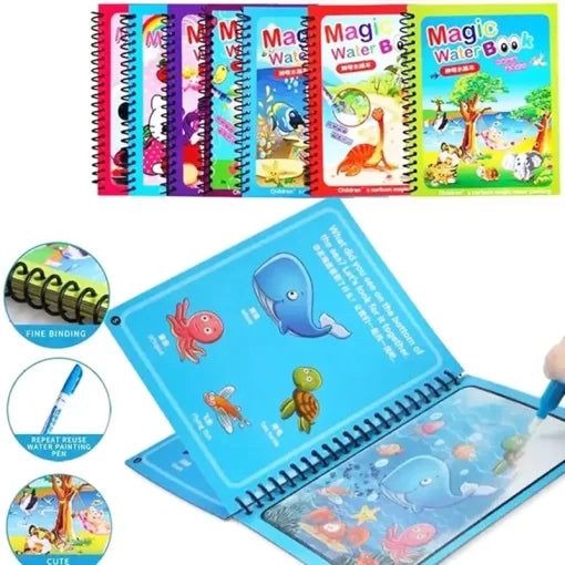Magic Water Coloring Book For Toddlers Reusable Water Painting Book With 1 Pen Educational Travel Toy | 8 pages (Random Design) - Image 4