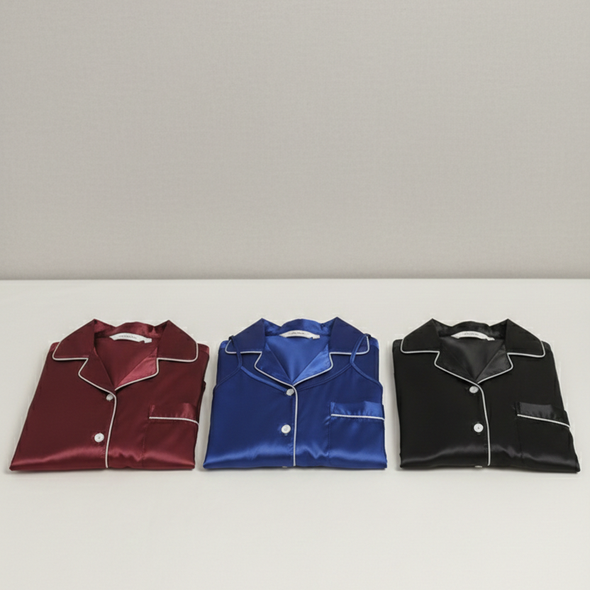 Premium Nighty Suit Satin Silk Couple Pajama Set Luxurious Matching Night Wear for Men & Women (3 Pcs) | SKU: DC-C005 - Image 5