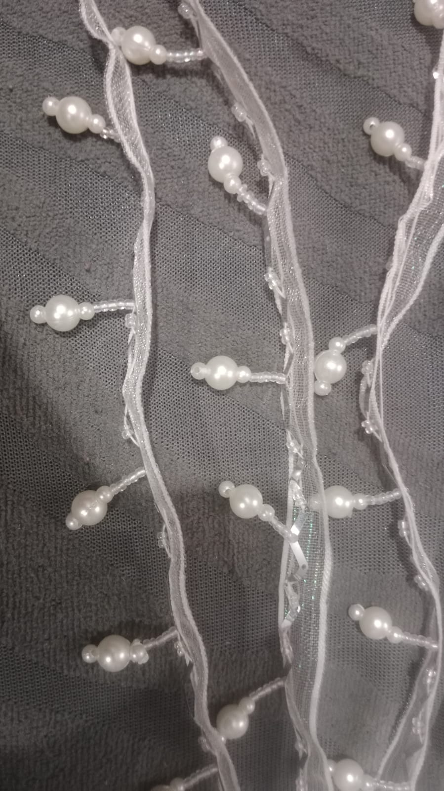 Hania Amir Dupatta Lace | Elegant Pearl-Style Beaded Ribbon - Image 4
