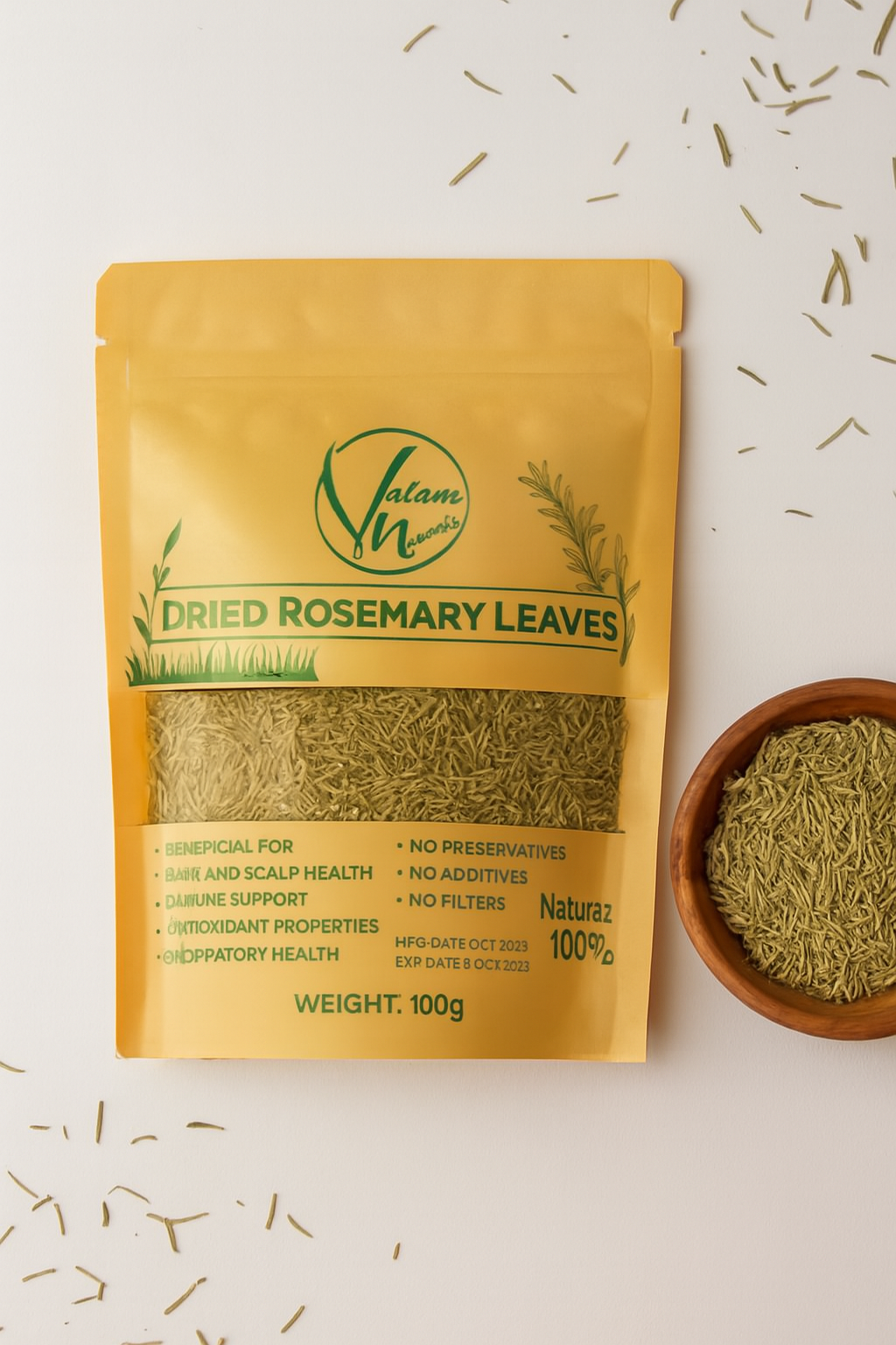 Valam Naturals Dried Rosemary Leaves 100g 100% Natural, Preservative-Free Herb for Cooking, Hair & Scalp Care, and Immune Support - Image 2