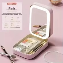 Portable Folding Makeup Mirror Jewellery Box 3-Color LED Beauty Mirror, Multi-Function Personal Care Organizer