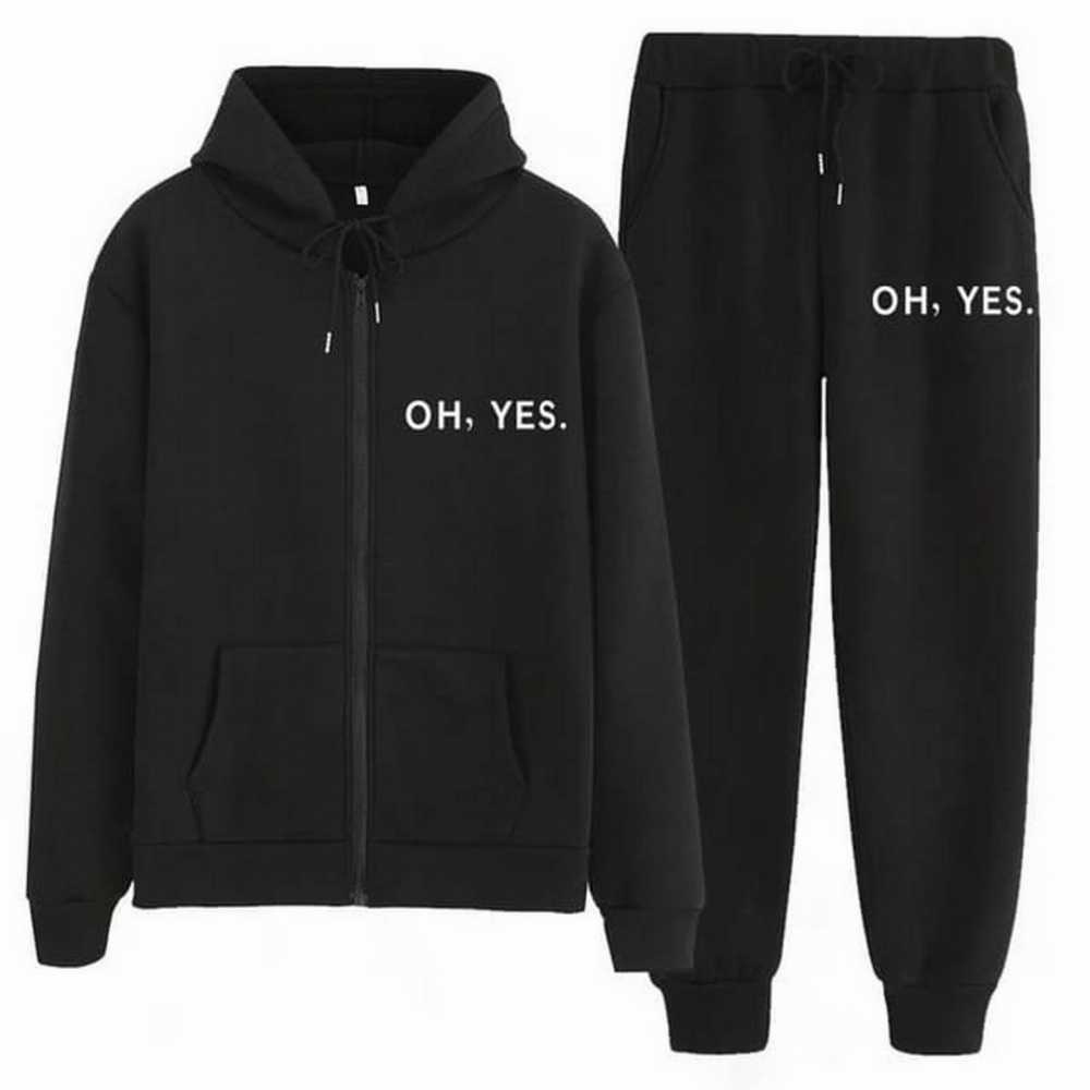 NEW ARRIVAL Stylish Hand With Cup Logo Printed Grey Hoodie & Black Trouser Tracksuit for Men & Women | Thick Fleece Winter Gym Wear - Image 4