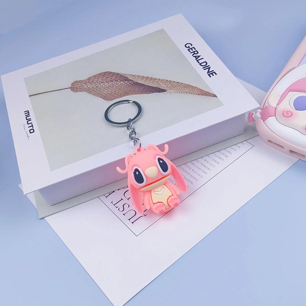New Style Stitch Car Keychain couple Cartoon Anime Animal 3D Soft Silicone PVC Key Ring Lovers Gift Rubber Key Holder .. (2 pcs set ) - Image 2