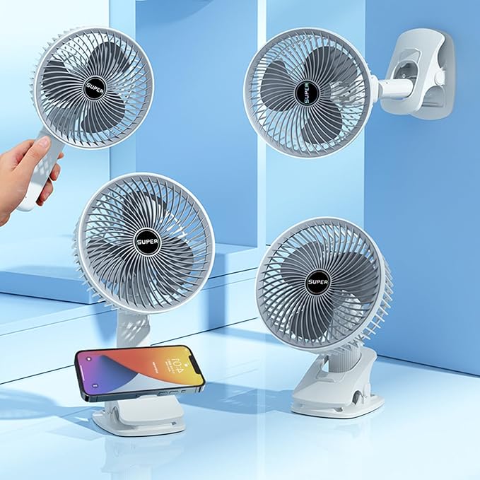 New portable 3 gears rechargeable desktop fan low noise air cooling handheld clipped circulator table fan Clip Fan USB Rechargeable Desk Fan with Sturdy Clamp, Quiet Operation, Strong Airflow with 360° Rotation for Home, Stroller, Office, Outdoor - Image 3