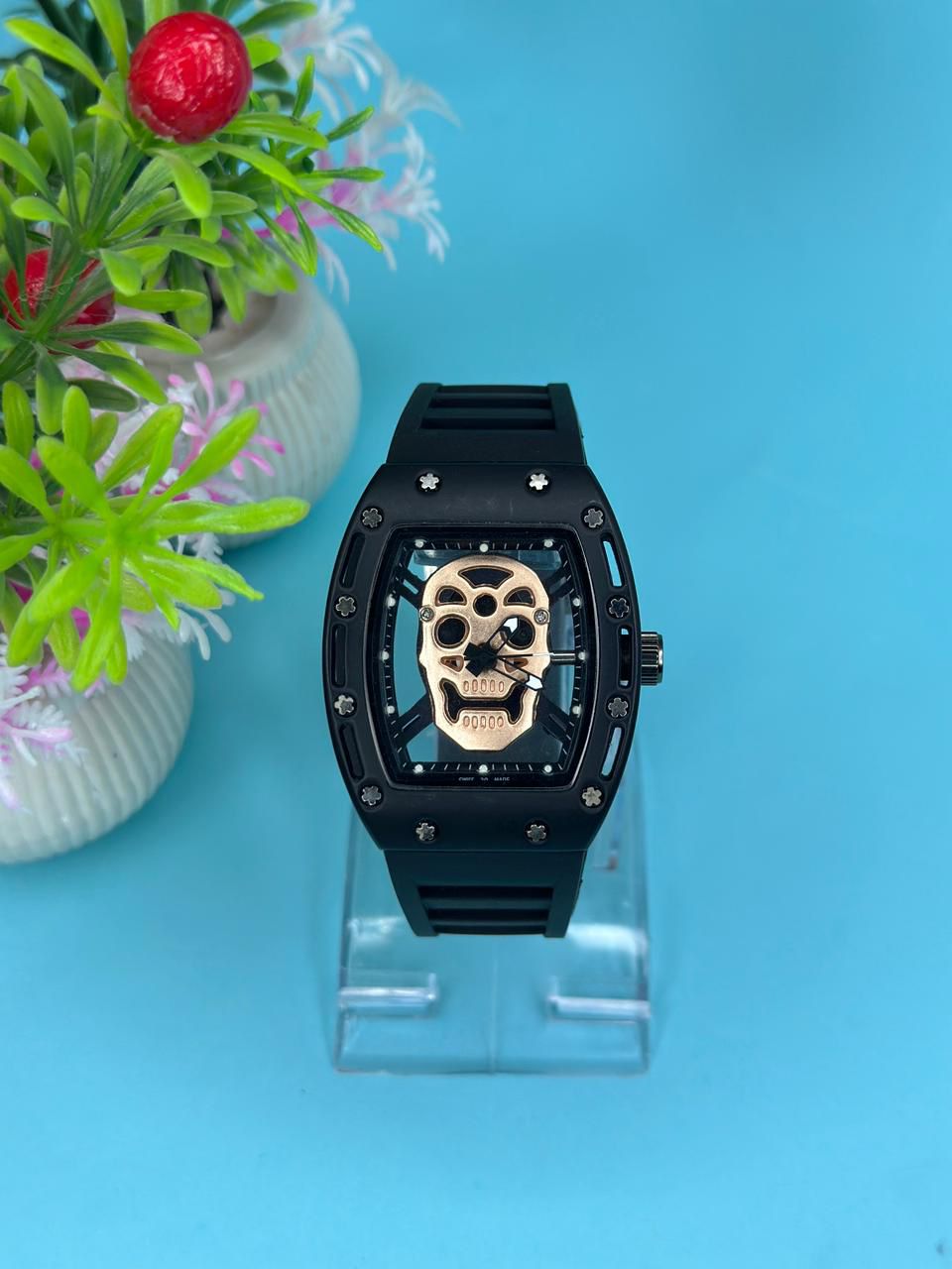 Luxury Non-Waterproof Skull Skeleton Concept Watch Bold Tonneau Case with Sporty Silicone Strap (Without Box) - Image 5