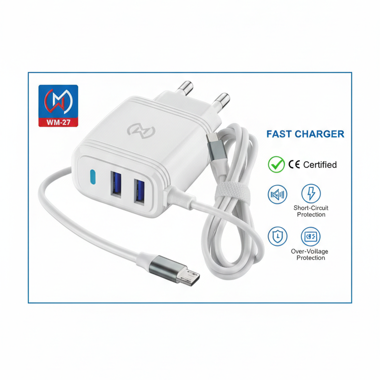 WM 27 3.1A Fast Micro USB Charger with Dual USB Ports Cable & Adapter by WM - Image 2