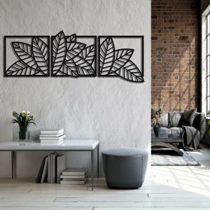 3D wooden 3 Piece Long Leaf Panels | Wall Hanging wooden Art | Wall art I Wall art for room decoration